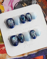 Glow Jellyfish Nails extra short oval nails with soft ethereal jellyfish accents