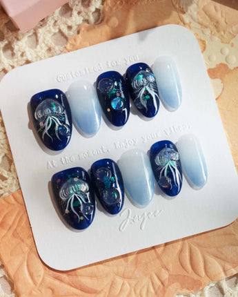 Glow Jellyfish Nails medium oval press-ons with luminous sea-inspired styling