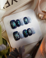 Glow Jellyfish Nails short square press-ons with luminous jellyfish-inspired nail art