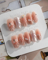Glow Shore summer beach press-on nail set with starfish, shells and pearls