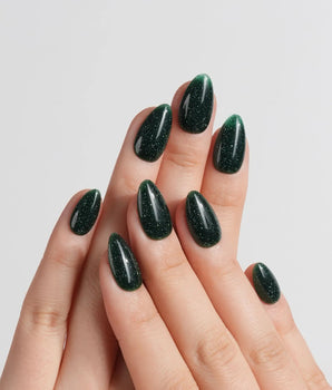 Glowing Forest press-on nails — Forest Green Base, featuring