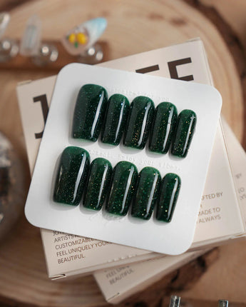 Glowing Forest nails — Forest Green Base, featuring by Joyee Nails