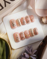 Golden Gift nails in short square — Luxury Champagne Gold Christmas,