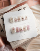 Golden Hour Extra Short Squoval press on nails, handmade custom nails by Joyeenails