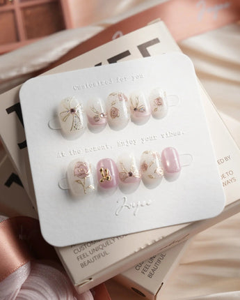 Golden Hour Extra Short Squoval press on nails, handmade custom nails by Joyeenails