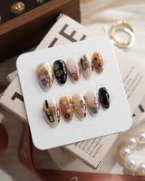 Golden Kiss Extra Short Almond press on nails, handmade custom nails by Joyeenails