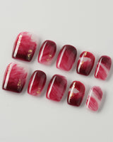 Gone with the Wind extra short square press-on nails with burgundy marble and gold foil