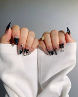 Gorgeous Gown handmade press-on nails featuring black white gradient rhinestone bow y2k nails