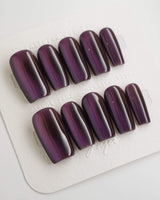 Grape Color Cat-eye press-on nails in medium square shape — purple cat eye nails