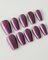 Grape Color Cat-eye press-on nails in short coffin shape — purple cat eye nails