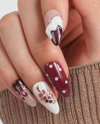 Grape Sorbet handmade dessert nails with melting gold drip and ice cream cone details