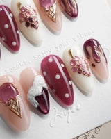 Grape Sorbet grape ice cream nail art with plum tones and white polka dots