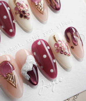 Grape Sorbet grape ice cream nail art with plum tones and white polka dots