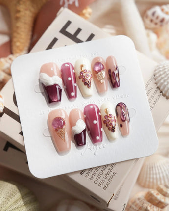 Grape Sorbet grape ice cream press-on nails in medium coffin shape