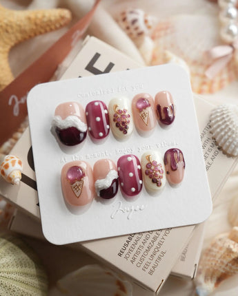 Grape Sorbet grape ice cream press-on nails in short oval shape