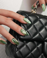 Green Ribbons press-on nails — Mori Dark Green &