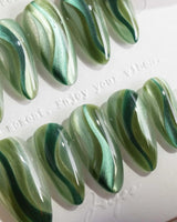Green Ribbons press-on nails — Mori Dark Green &