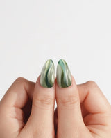 Green Ribbons nails in medium almond — Mori Dark Green &