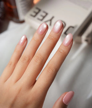 Guava Short Oval with pink non-3d cat eye nails handmade press-on nails - image 1
