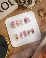 Hallow’s Eve nails — sheer pink base iridescent by Joyee Nails
