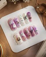 Hallow’s Eve nails — sheer pink base iridescent by Joyee Nails