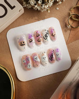 Hallow’s Eve nails — sheer pink base iridescent by Joyee Nails