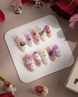 Hallow’s Eve nails — sheer pink base iridescent by Joyee Nails