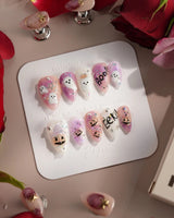 Hallow’s Eve nails — sheer pink base iridescent by Joyee Nails