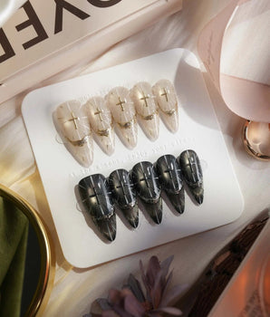 Halo Prophecy press-on nails — Champagne Gold & Phantom