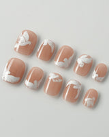 Hand-Painted Echoes of Peace press-on nail set — White Peace Doves nails design, hand-painted with real gel polish