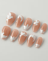 Hand-Painted Echoes of Peace press-on nails in extra short almond shape — White Peace Doves nails