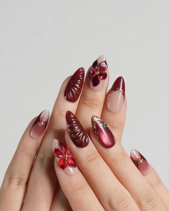 Lily Rouge press-on nails — nude base red cat