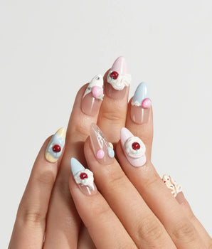 Happy Birthday press-on nails — Sweet Cream Cake, 3D