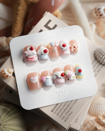 Happy Birthday Extra Short Coffin press on nails, handmade custom nails by Joyeenails