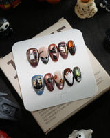 Haunted Manor handmade press-on nails in extra short almond shape by Joyee Nails