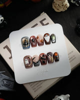 Haunted Manor handmade press-on nails in extra short coffin shape by Joyee Nails