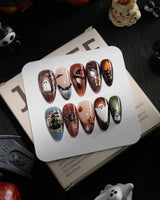Haunted Manor handmade press-on nails in medium almond shape by Joyee Nails