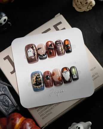 Haunted Manor handmade press-on nails in short square shape by Joyee Nails