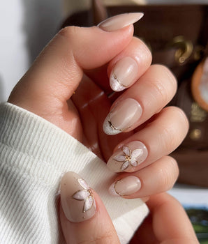Haze Bloom press-on nails — Elegant Nude Pink, Embossed