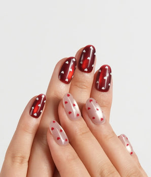 Heart Collector press-on nails — Vintage Red Pear, Contrasting