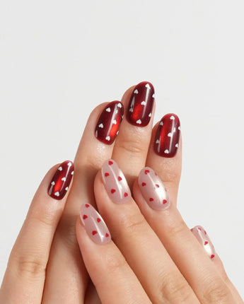 Heart Collector press-on nails — Vintage Red Pear, Contrasting