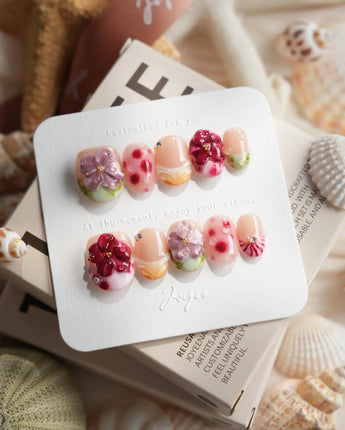 Hibiscus — Burning Hour Extra Short Oval press on nails, handmade custom nails by Joyeenails
