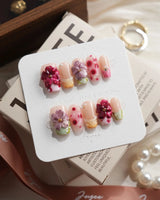 Hibiscus Burning Hour Short Coffin press on nails, handmade custom nails by Joyeenails