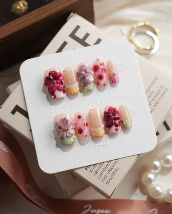 Hibiscus Burning Hour Short Coffin press on nails, handmade custom nails by Joyeenails