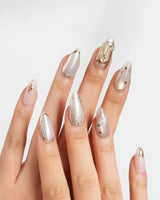 High Tea handmade luxury nails with jewelry-like chrome cutlery and pearl details