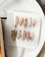 High Tea elegant press-on nails with tiny chrome fork and knife details