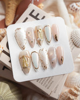 High Tea English afternoon tea press-on nails in medium stiletto shape