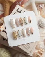 High Tea English afternoon tea press-on nails in short almond shape