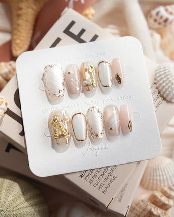 High Tea English afternoon tea press-on nails in short coffin shape
