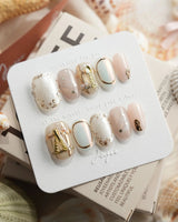 High Tea English afternoon tea press-on nails in short oval shape